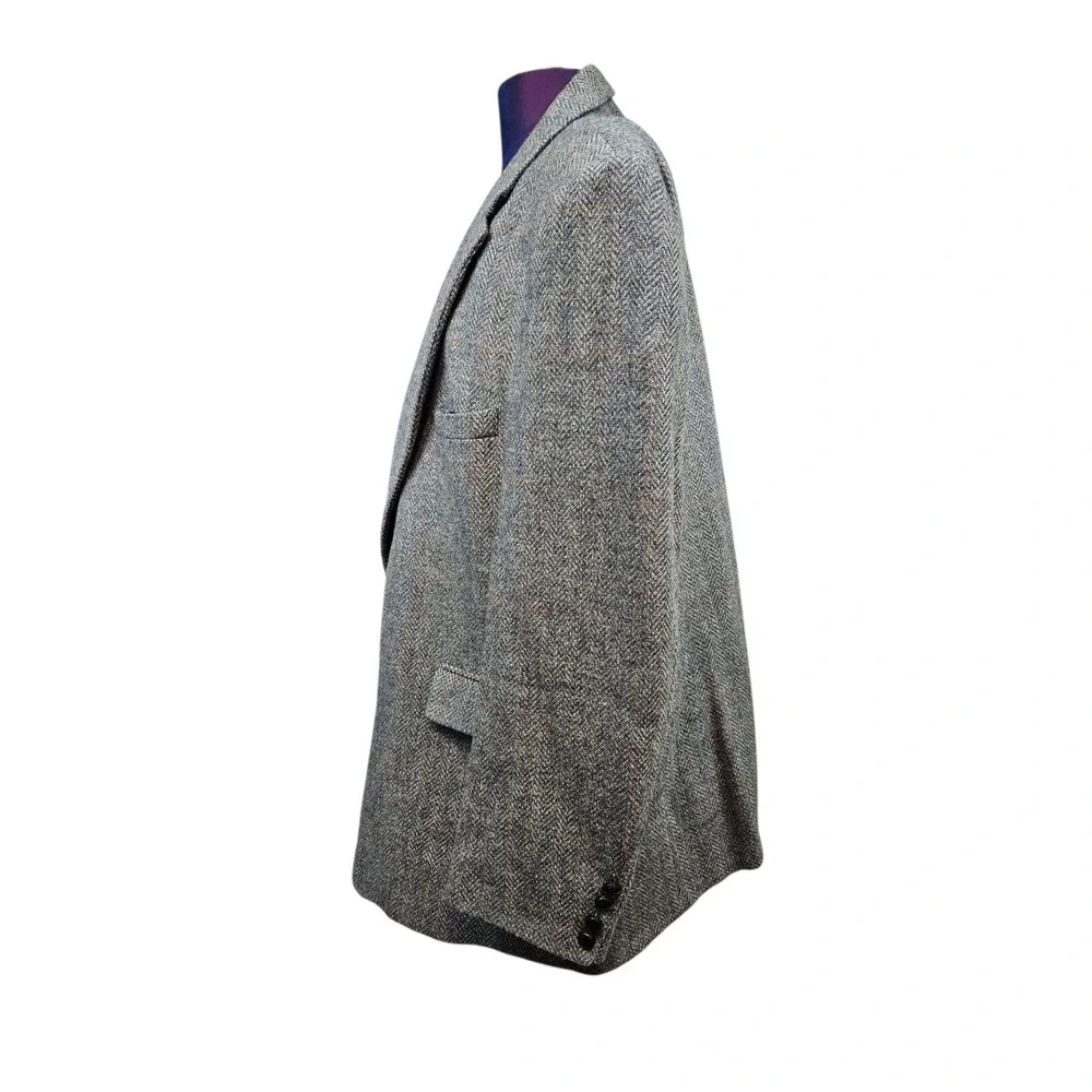 Oakton Ltd Mens Grey Herringbone Wool 52B Blazer Sport Coat Vintage 100% Wool